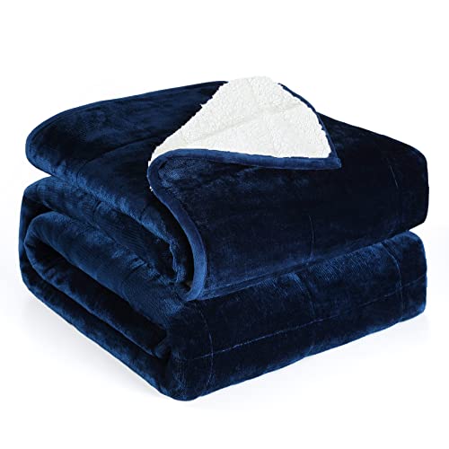 Image of Alomidds Weighted Blanket for Adults(Twin Size 20lbs),Fluffy Warm Sherpa & Cozy Soft Flannel Snuggle Thick Heavy Blanket Great for Sofa Bed, 48x72 inches, Navy