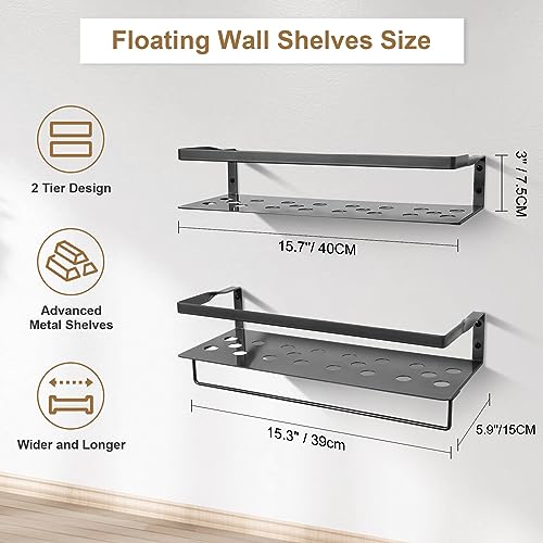 Étagère murale en fer Uten lot de 2 étagères flottantes de rangement noir - 4