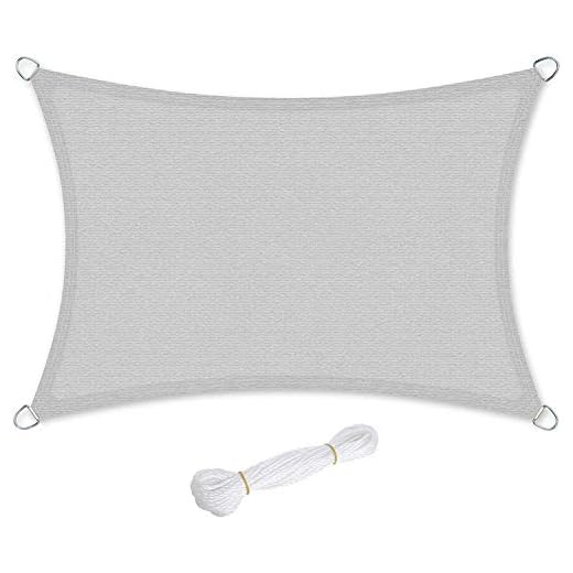 SONGMICS 3 x 4 m Voile d'ombrage, 85% de Protection UV, en HDPE résistant à la déchirure, Résistant aux intempéries, pour Terrasse, Jardin, Camping, Concave, Gris Clair GSS34QY