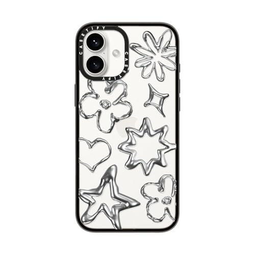 CASETiFY �R���p�N�g iPhone 16 Plus �P�[�X [�y�� / 1.2m����̗����e�X�g���N���A (MIL�K�i2�{����) / ���C�����X�[�d�ɑΉ�] - Chrome Doodles - �N���A �u���b�N