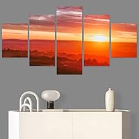 SIGNWIN 5 Panel Canvas Wall Art Sunset in The Mountains for Home Decorations Ready to Hang - 60