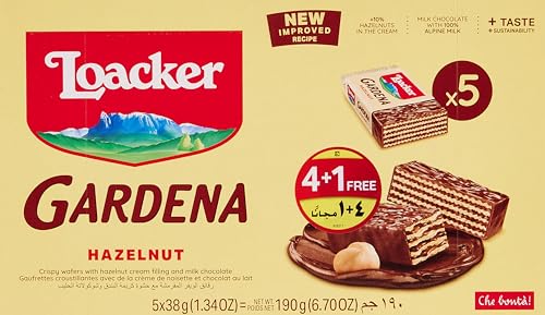 Loacker Gardena Hazelnut Wafers 38 grams (4+1 Free)