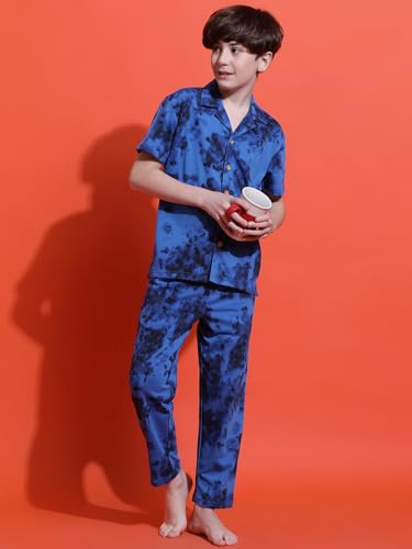 Image of Li'l Tomatoes Boys 100% Cotton Night Suit | Summer Printed Shirt & Shorts Set | Soft & Breathable Sleepwear | 9-16 Years
