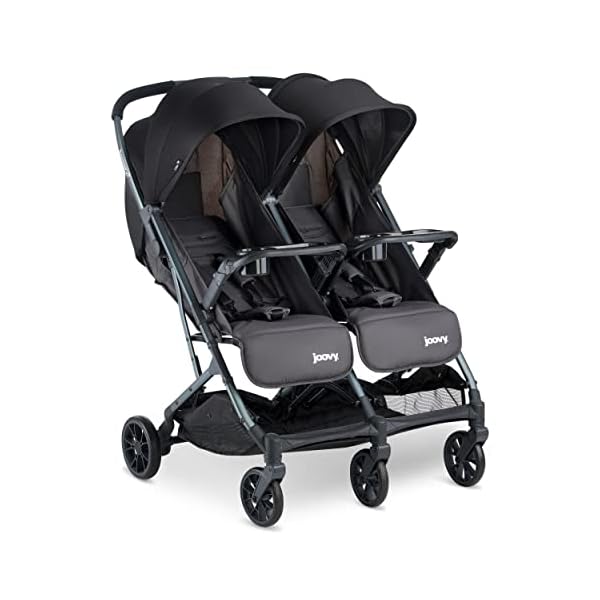 Joovy Kooper X2 Doppelter Kinderwagen, leichter Kinderwagen, kompakt zusammenklappbar mit Ablagen, grau