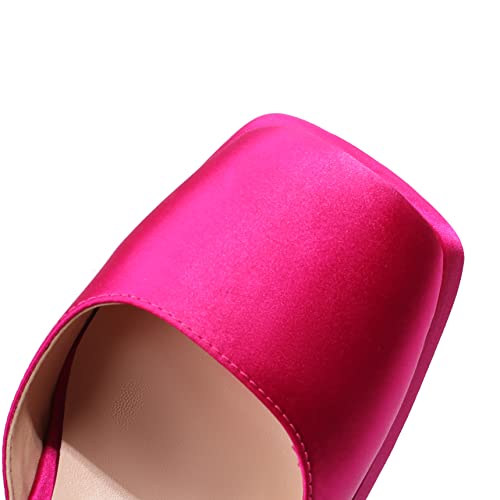 XIEDA Women's Closed Toe Platform Chunky High Block Satin Heels 4 Inch Ankle Strap Party Prom Dress Pumps 5