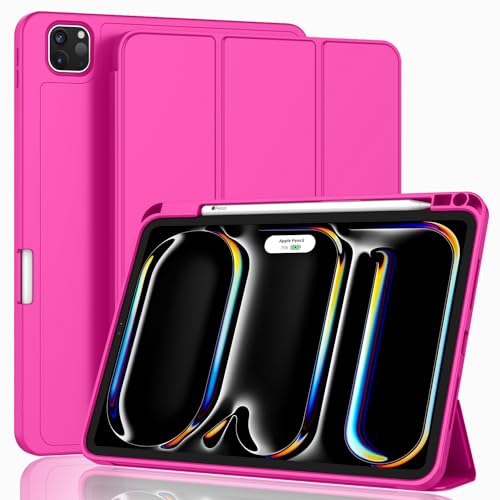 Image of ZryXal New iPad Pro 13 Inch Case (M5) 2025 / (M4) 2024 with Pencil Holder, Smart iPad Case [Support Pencil Pro and Pencil (USB-C)], Support Touch ID and Auto Wake /Sleep (New Rose Red)