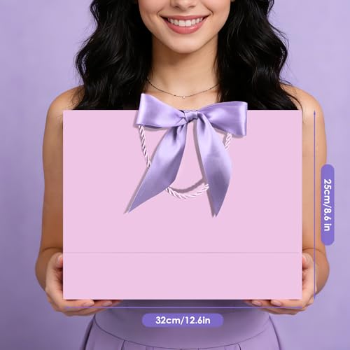 Image of JMANNI Gift Bags with Handles, 13 inch Medium Gift Bag for Presents, 1 Pcs Bags with 2 Tissue Paper and 1 Cards for Baby Shower Wedding Bridal Shower Mother's Day Birthday Party (light purple