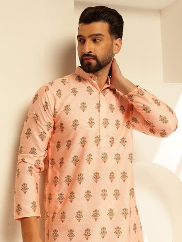 Image of SOJANYA (Since 1958 Men's Cotton Kurta Pyjama with Daman Print & Krochet Embroidery