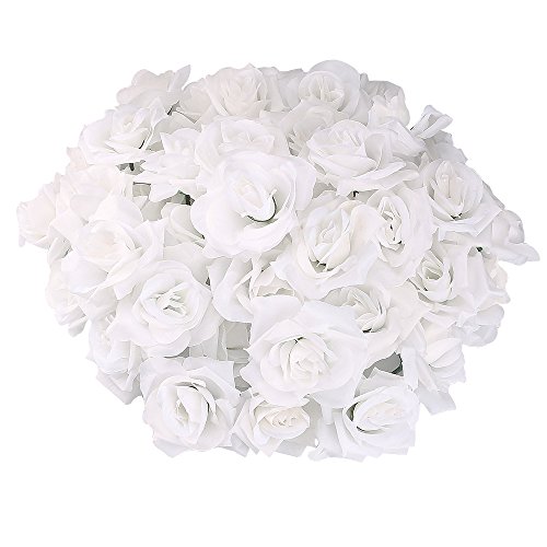 Topixdeals Silk Cream Pink Roses Flower Head, Artificial Flowers Heads for Wedding Flowers