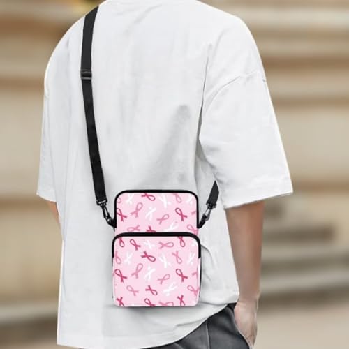 Image of Crossbody Bag for Women Sling Purse Pink Ribbon Cell Phone Holder with Straps