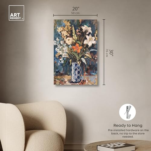 Image of Art Remedy Blue Floral Vase Canvas Floral Vase Wall Art, Gallery Wrapped, 20 inch x 30 inch