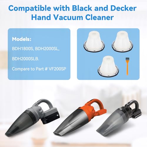 Image of 3 Pack VF200SP Filter Replacement Compatible with BLACK & DECKER VF200SP Hand Vacuum Cleaner, Models #'s BDH1800S, BDH2000SL, BDH2000SLB, Compare to Part # 90543043-01