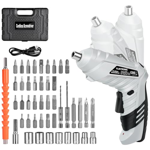 Flintronic Atornillador Eléctrico 3.5N.m, Destornillador Eléctrico (Máximo Par 3.5N.m), Destornillador de USB Recargable, 45 Accesorios, 1300 mAh 3.6 V, Luz LED, 2 Direcciones de Giro