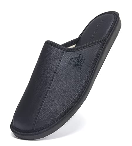 LIGPOLL Zapatillas Hombre | Pantuflas de piel | Cómodas zapatillas | zapatillas de hombre | chanclas | zapatillas | zapatillas | zapatillas | invitados | negro, Cierre negro, 42 EU Cover