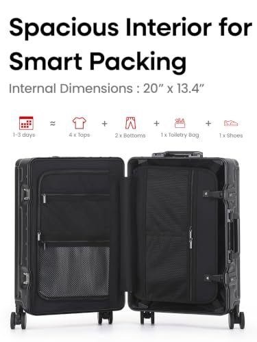 Image of 20 Inch Carry on Luggage with Spinner Wheels,Aluminum Frame Zipperless Checked Travel suitcase for Shout Business Women Men (Black, 20in carry-on Aluminum Frame)