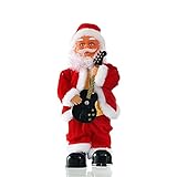 kuaetily Weihnachtsmann singender und Tanzender Santa Claus 35cm Weihnachten Deko Figur (Gitarre)