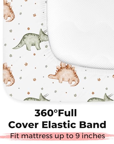 Image of Crib Sheets for Boys and Girls, 2 Pack Fitted Baby Sheets for Standard Toddler Mattress 28 inch x 52 inch, Soft Breathable Jersey Knit Baby Bedding (Tiny Dinos)