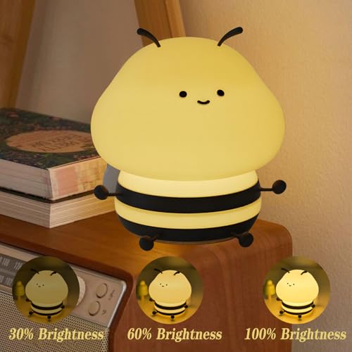 Image of Bee Night Light Animal Pat Light Industrious 3 Levels Soft Warm Light Can be Adjusted Dreamlike Dazzling Tap Touch Boys and Girls Room Decor