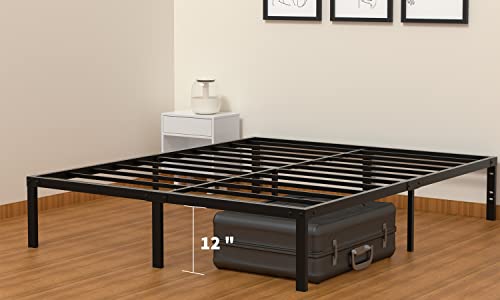 Amobro Full Size Bed Frame Metal 14 Inch Platform Base With Storage Heavy Duty With Steel Slats Easy Assembly Noise Free No Need Box Spring Non-Slip,Black #TOP5