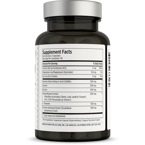 LES Labs GABA Health – Calm Mind & Relaxation, Stress Relief, Neurotransmitter Support & Deep Sleep – GABA, Taurine, Passionflower, Skullcap, L-Theanine & Magnesium – Non-GMO Supplement – 90 Capsules - Image 3
