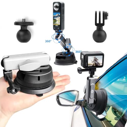 Image of yantralay Aluminium Car Suction Mount 360 Rotatable for Insta 360 X5 /X4 /X3 /X2, Ace Pro,ONE R /RS, Hero 13 12 11 10 9 8 7, DJI Osmo Action Series & All Other Action Camera Accessories