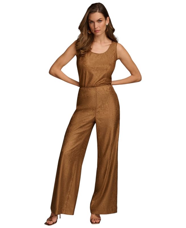 Donna Karan Womens Textured Metallic Wide Leg Pants Bronze 14