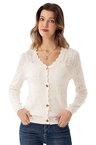 Grace Karin White Hollow Out Shrug Cardigan Sweater Women Button Long Sleeve Cropped Knitwear V Neck Breathable Solid Work Casual Coat Xl #TOP2