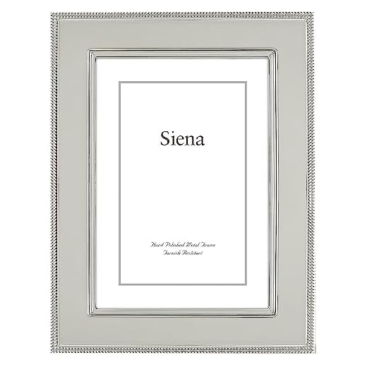 Siena Moldura plana lisa com borda de miçangas, acabamento resistente a manchas, moldura perfeita para qualquer mesa de apoio, creche, prateleira ou mesa de cabeceira, prata, 10 x 15 cm