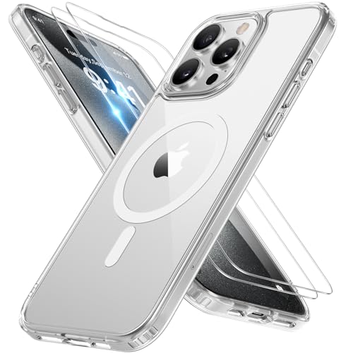 Image of Miracase Magnetic for iPhone 15 Pro Case 6.1 inch (Compatible with MagSafe)(with 2X Screen Protectors)Military-Grade Protection, Anti-Fingerprint Translucent Matte Phone Cover, Clear