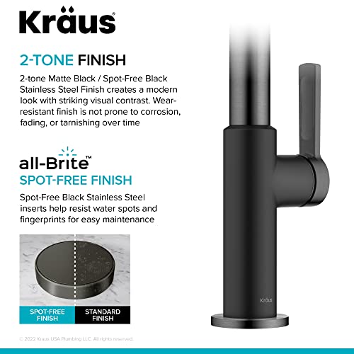 Image of Kraus Oletto Single Handle Kitchen Bar Faucet in Matte Black /Spot Free Black Stainless Steel, Kitchen Sink Faucets, KPF-2822MBSFSB