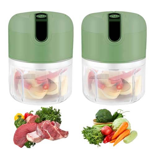 2 Piezas Mini Picadora Eléctrica, Picadora de Cocina Eléctrica, Picadora Recargable USB, 250 ml, Recargable USB, con 3 Cuchillas, para Carne, Verduras, Frutas