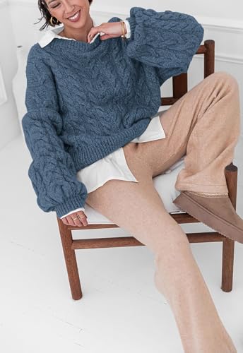 Image of PRETTYGARDEN Womens Sweaters Spring 2026 Cable Knit Long Sleeve Crewneck Oversized Sweater Chunky Pullover Loose Outfits