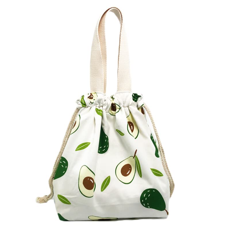 Lunch Bag, Lunch Bento Tote Bag Pouch Reusable Small Cute Lunch Bag with Drawstring for Women Kids Girls Students for Work School Camping Picnic Gym Shopping (Avocado)