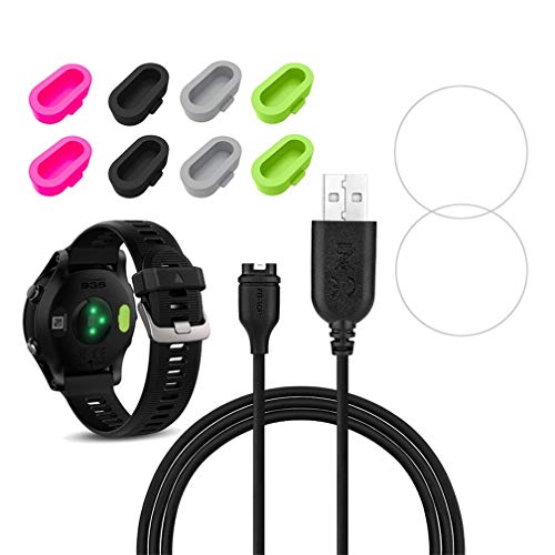 JIUJOJA X1 Compatible with Garmin Forerunner 935 Charger Charging Clip Sync Data Cable and 2pcs Free HD Tempered Glass Screen Protector