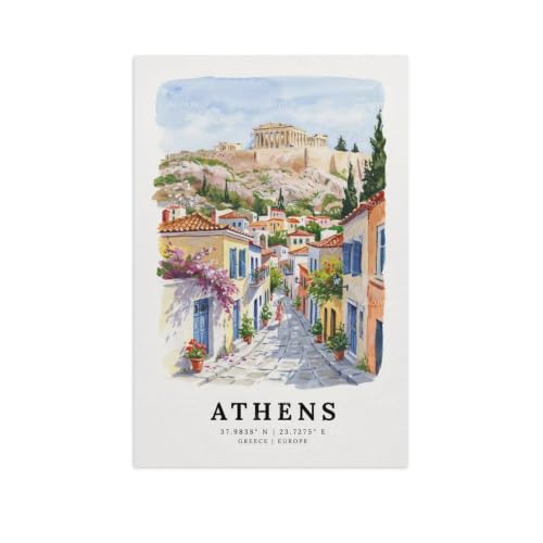 Poster voyage Athènes aquarelle - Impression haute qualité 60 x 90 cm