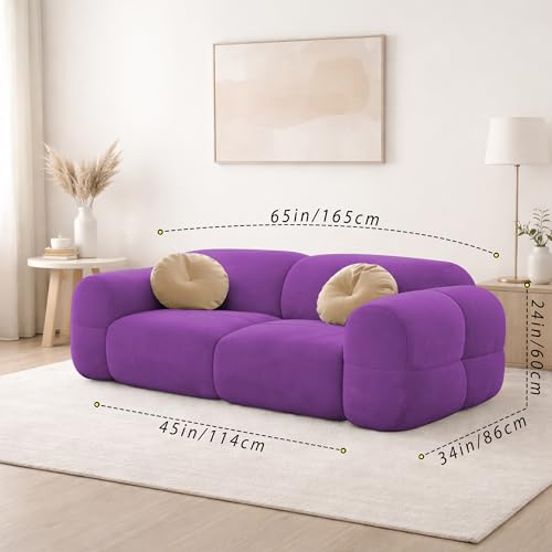 Image of Casaliving Vetras Modern Velvet Bubble Cloud Sofa, Tufted Design Upholstered 2 Seater Sofa Set for Living Room, (Purple Colour) Premium Velvet Fabric Sofa