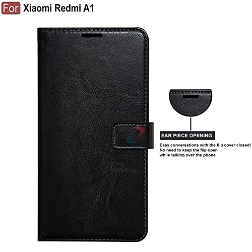 Image of CEDO Flip Cover for Redmi A1 / Redmi A2 (4G) | Leather Finish | Inside Pockets & Inbuilt Stand | Shockproof Wallet Style Magnetic Closure Back Case Flipcover (Black)