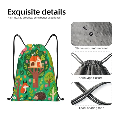 Fox Trees Green Cute Drawstring Backpack Sackpack String Bag For Yoga Dance Travel4
