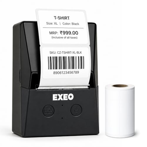 Image of EXEO EX58L Portable Bluetooth Thermal Label Printer for Business, Office & Home | 2 Inch | Inkless | 203 DPI | Android, iOS, Windows & Mac | Free Label Printing App | Barcode, MRP & Product Labels