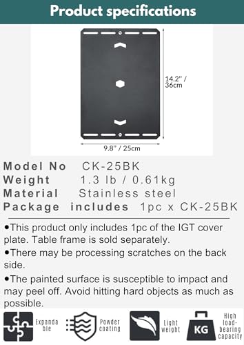camping moon Cubierta para Quemador Plano IGT Placa Superior Puente Mesa Tapa Acero Inoxidable Negro CK-25BK miniatura 6
