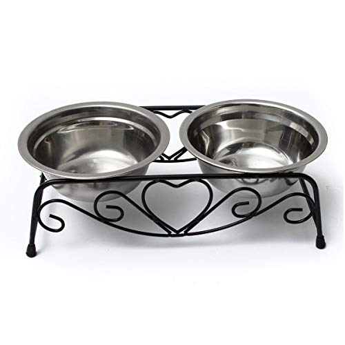 Yosoo Double Stainless Steel Bowls Cat Pet Food Water Feeder Dish Retro Iron Stand For Small Size Pet #TOP5