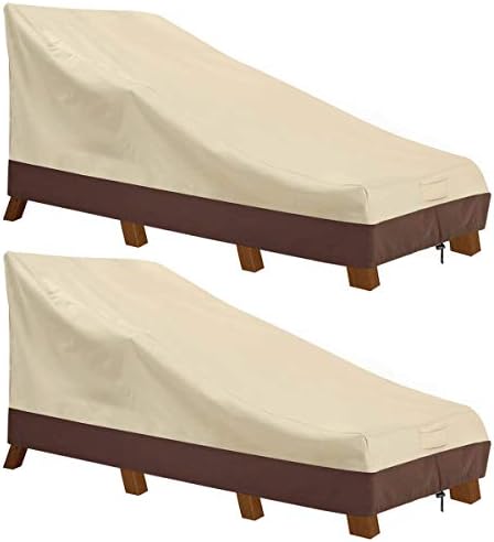 Vailge Waterproof Patio Chaise Lounge Cover, 600D Heavy Duty Outdoor Lounge Chair Covers,UV Resistant Patio Furniture Covers,2 Pack-Medium ,Beige & Brown