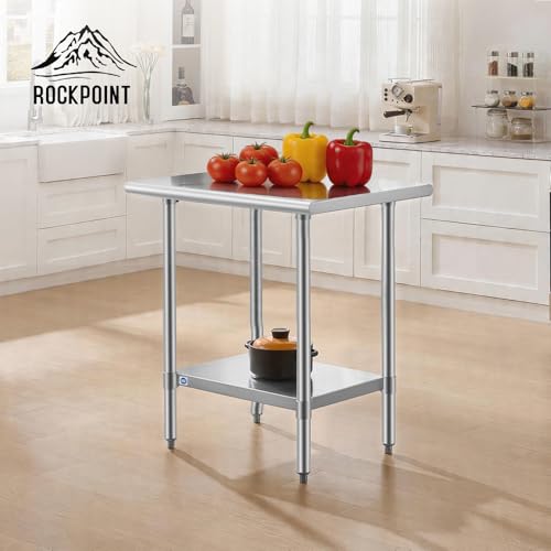 Image of ROCKPOINT SS304 Top All Stainless Steel Table for Prep & Work 24x30 Inches, NSF Commercial Kitchen Heavy Duty Table with Adjustable Undershelf for Restaurant,Kitchen, Home and Hotel