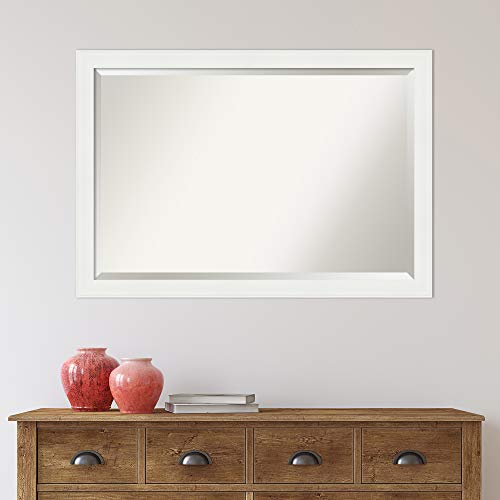 Image of Amanti Art Framed Vanity Mirror | Bathroom Mirrors for Wall | Vanity White Narrow Mirror | Wall Mounted Mirror | Large Mirror | 27.38 x 39.38