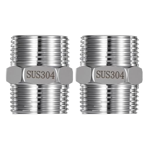 Lnngub 2 piezas de doble boquilla de 1 pulgada, acero inoxidable 1 pulgada rosca exterior acero inoxidable 304 conector hexagonal accesorios para sistemas de agua potable, conversión de conexiones de