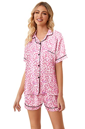 Image of Umeyda Women & Girls Pajamas Set, Soft Satin Lightweight Silk Button-Down Top with Shorts 2 Piece PJS for Mom Boys Kids Gifts