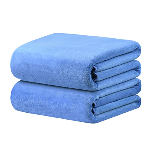 Image of JML Extra Large Bath Sheet Towels, 40 inch x 80 inch, Blue, Pack of 2 | Microfiber, Hanging Loop, Super Absorbent, Fast Drying, For Adult Sauna Hotel Beach Sports Fitness Yoga
