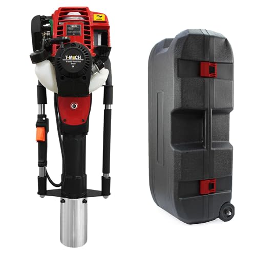 Petrol 4 Stroke Post Driver with Carry Case, 4 Attachments & Tool Kit Bundle – Heavy Duty Fence Post Knocker for Garden, Farm & Construction Use
