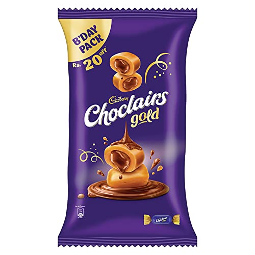 Image of Cadbury Caramel Choclairs Gold Birthday Pack (110 Candies), 605 Gm