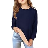 Generisch Teen Pullover Mädchen Lässiges, warmes, einfarbiges Oberteil Plüsch und Dicker Lammwolle mit Rundhalsausschnitt für Mädchen Sweatshirt Mit Pailletten (Dark Blue, 13-14 Years)
